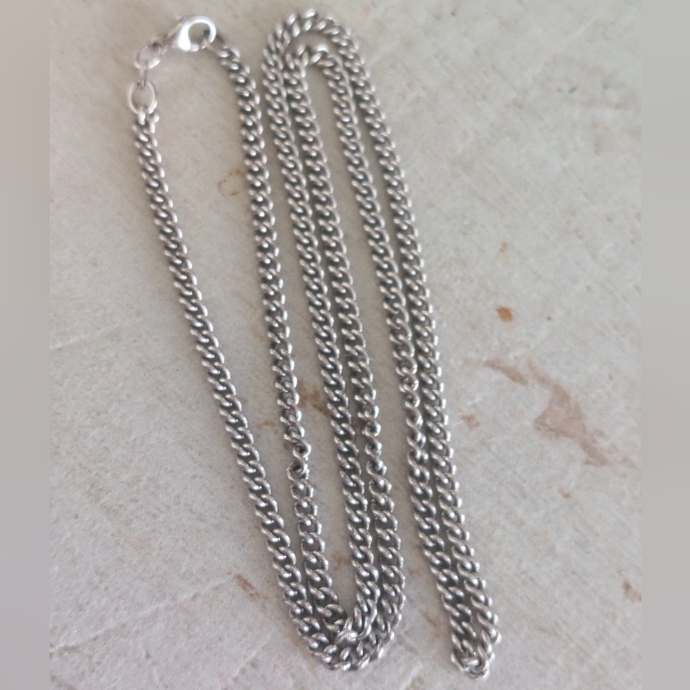 26" Stainless Steel Curb Chain Necklace, Estate Jewelry